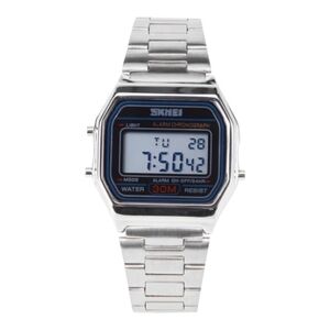 Digital LED Back Light Electronic Stainless Steel Strap Watch Rectangle